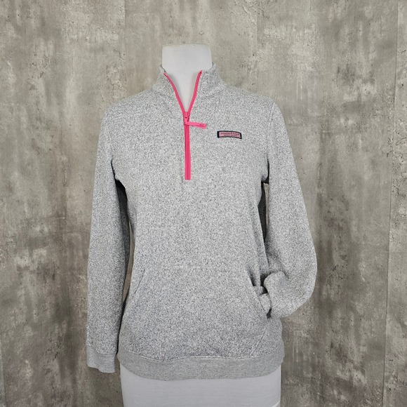 Vineyard Vines Gray Fleece Shep Shirt Pullover Women's M‎ Pink Quarter Zip 2016 - Picture 2 of 12